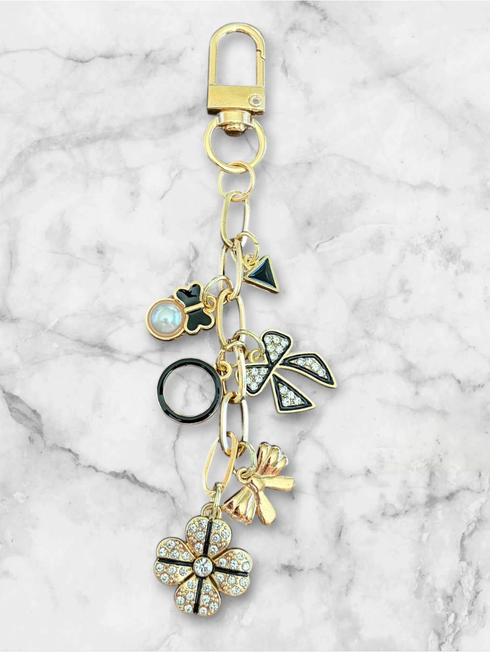 Gold-tone Crystal Flower Charm Keychain